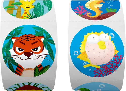 Vista 4 de 600 calcomanías redondas de animales marinos de zoológico en 16 diseños con línea perforada versión ampliada (cada uno mide 1.5 pulgadas de diámetro)