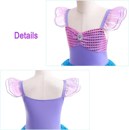 Vista 2 de Little Girls Princess Mermaid Costume for Girls Dress Up with Accessory for Christmas Birthday Party Supplies