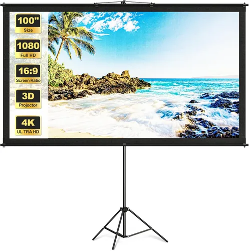 Vista 10 de Pantalla de proyector con soporte de trípode, pantalla de cine para interiores, pantalla de proyección portátil de 80 pulgadas, pantalla 4K lavable