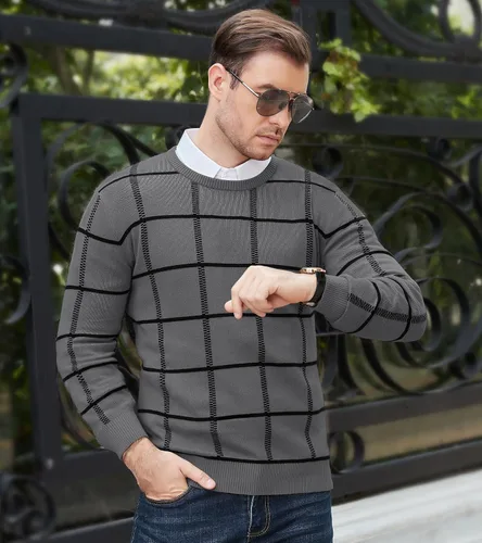 Vista 9 de MAGNIVIT Suéteres de punto de diseño básico para hombre, de algodón, suave, cuello redondo, para otoño e invierno