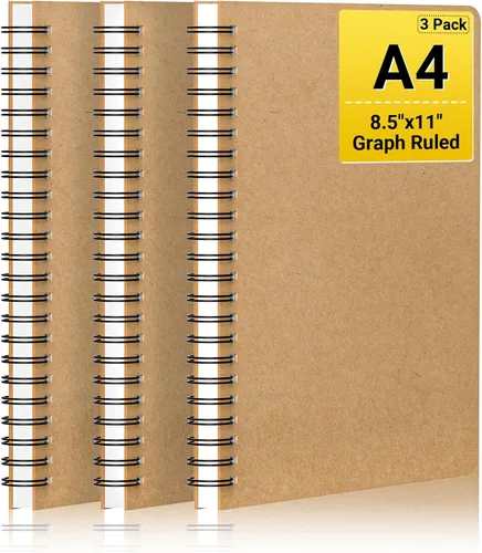 Vista 12 de EUSOAR Cuaderno de cuadrícula en espiral, 3 paquetes A4 de 11 pulgadas x 8-1/2 pulgadas, tapa dura, diario negro, 120 páginas/60 hojas de papel