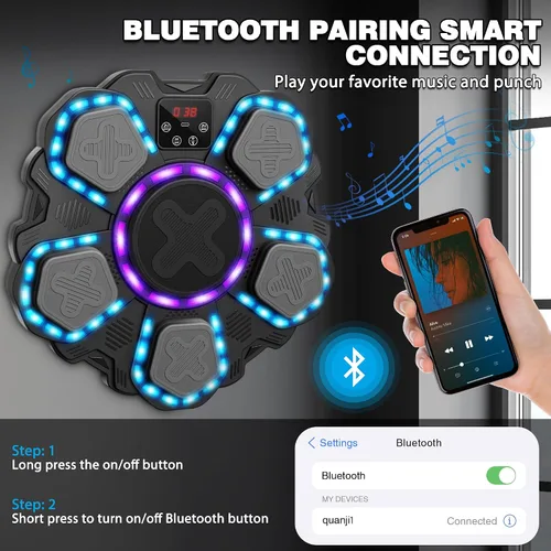 Vista 5 de Máquina de boxeo de música juguetes deportivos para niños y adultos, blanco de perforación inteligente Bluetooth montado en la pared, almohadilla