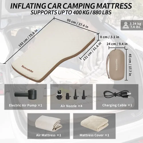 Vista 4 de Naturehike Colchón de aire de coche de punto caído para el modelo Y, cama inflable de TPU de 3.2 pulgadas de grosor con bomba externa y protector