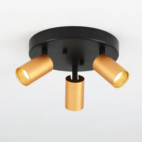 Vista 12 de Shura - Lámpara de techo LED redonda integrada de 3 luces negras con cabezales giratorios, luz de techo ajustable de montaje empotrado, 3000 K, 1365