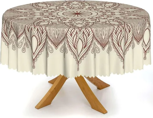 Vista 2 de Mantel redondo de mandala marrón – para comedor, cocina, decoración del hogar, cena de vacaciones, mantel lavable, a prueba de derrames, lavable