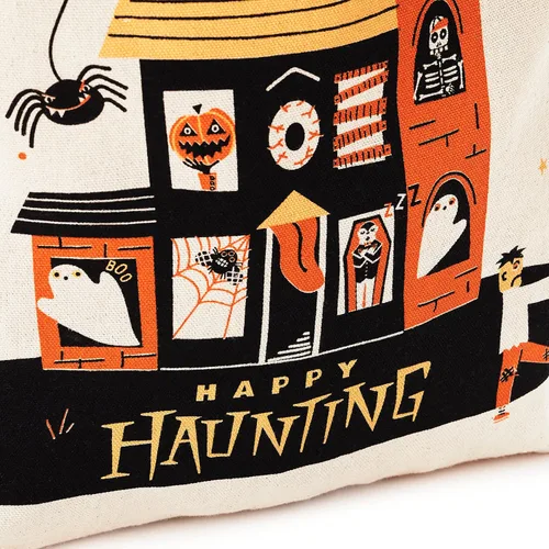 Vista 6 de Hallmark 13" Large Halloween Tote Bag (Haunted House) Reusable Canvas Bag for Trick or Treating, Grocery Shopping and More