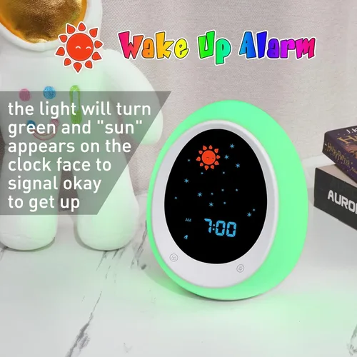 Vista 2 de Reloj Despertador para Niños, Reloj de Entrenamiento del Sueño para Niños Pequeños con Sol y Luna, Máquina de Sonidos, Luz Nocturna, Reloj
