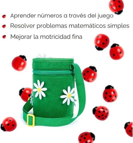 Vista 3 de Contar mariquitas – Juguete Montessori de madera para niñas de 3, 4 y 5 años, juguetes de aprendizaje de mariquita para niños pequeños, juguetes