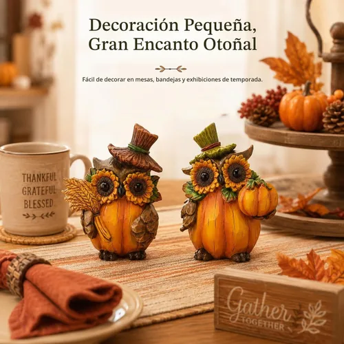 Vista 4 de Hodao Figuras de calabaza de Acción de Gracias, decoración de cosecha de Búho