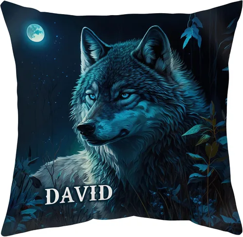 Vista 7 de Hyturtle Almohada personalizada de lobo (inserto incluido), regalos para hombres y mujeres para papá y esposo, regalos de cumpleaños para niños