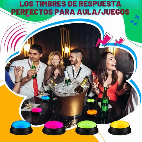 Vista 4 de Paquete de 8 zumbadores de respuesta grabables, suministro de preguntas para fiestas de juegos, color brillante Sound Button for Home, Record