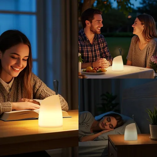 Vista 6 de uuffoo Lámpara LED portátil resistente al agua, linterna de camping LED con asa, lámpara a pilas con modos multicolor y blanco cálido, lámpara