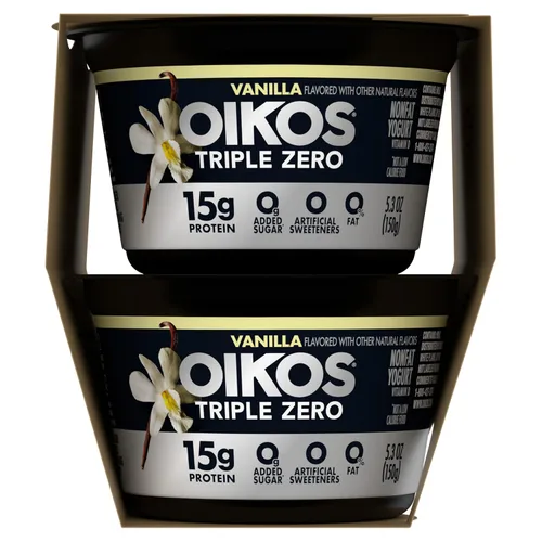 Vista 11 de Oikos Triple Zero - Yogur griego sin grasa, vainilla, 5.3 onzas, paquete de 4