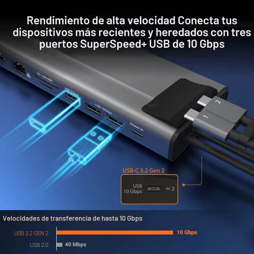 Vista 6 de j5create USB C Dual 4K 60Hz Display Docking Station (12-en-1), M.2 incorporado