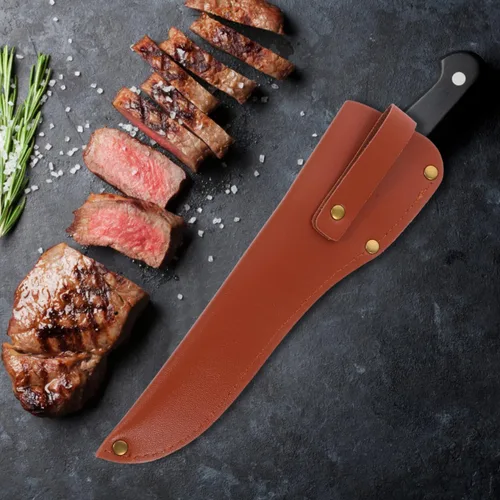 Vista 2 de Funda de cuero para cuchillo de filete con trabilla para cinturón, funda protectora de hoja de 6.7 pulgadas para cuchillos de deshuesado de pesca
