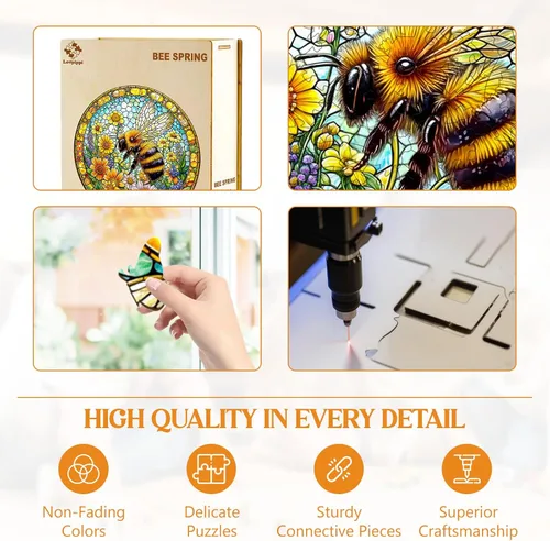 Vista 5 de Rompecabezas de madera para adultos, rompecabezas de madera de abeja de primavera para adultos, rompecabezas de madera único con forma de animal