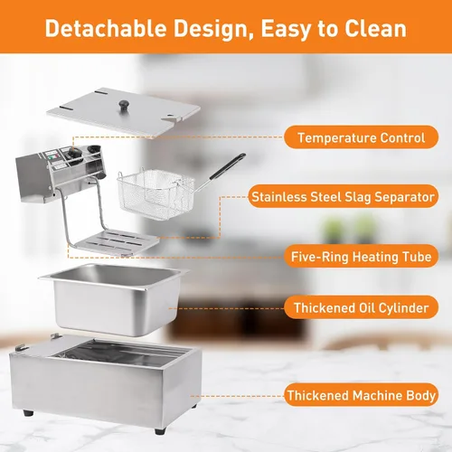Vista 4 de Freidora eléctrica – Freidora eléctrica de gran capacidad de 6 litros con cesta desmontable, control de temperatura ajustable, freidora comercial
