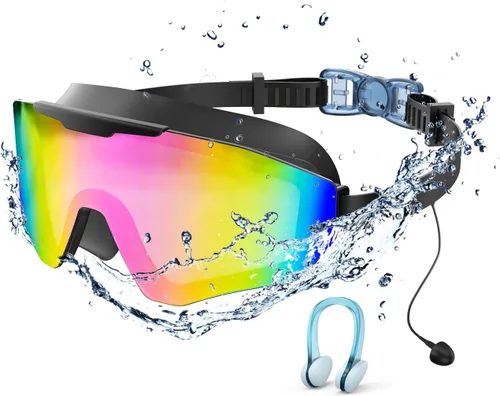 Vista 10 de Gafas de natación con tapones para los oídos, gafas de natación antivaho y anti UV de visión amplia, lentes UV de 3 colores para hombres, mujeres