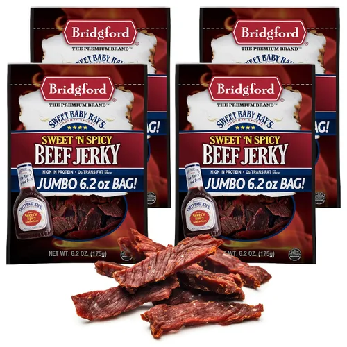 Vista 10 de Bridgford Sweet Baby Ray's Beef Jerky Sweet N Spicy 6.2 onzas, paquete de 3 – Cecina de res dulce y picante alta en proteínas para tu preferencia