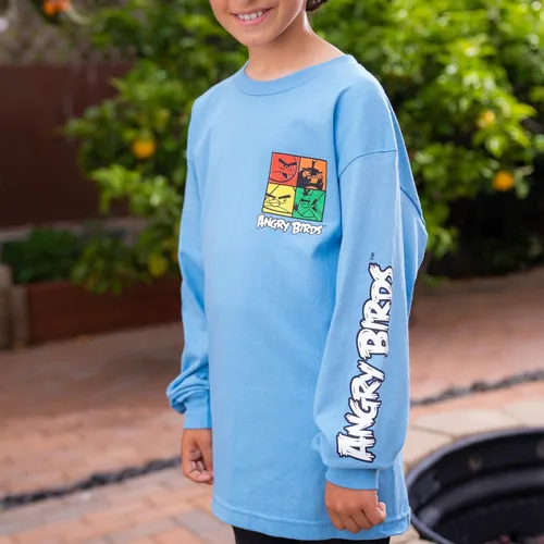 Vista 3 de Angry Birds Camiseta oficial de manga larga estampada para jóvenes, 100% algodón, unisex