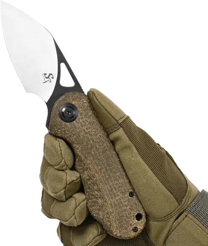 Vista 5 de Sitivien Sandvik - Cuchillo plegable de bolsillo, hoja de acero Sandvik 14C28N con mango de Micarta, cuchillos de herramientas EDC de la serie