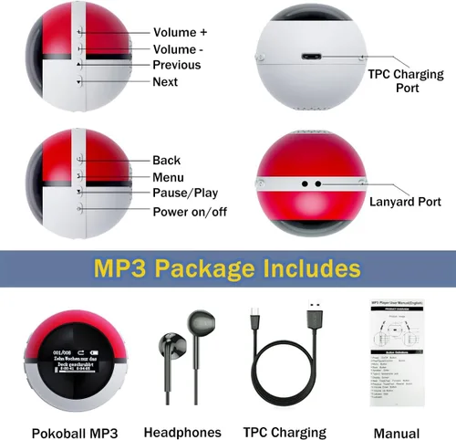 Vista 4 de Reproductor de MP3 de 64 GB para niños, reproductor de MP3 con Bluetooth 5.0, mini reproductor de música Monster Ball, compatible con altavoz, radio
