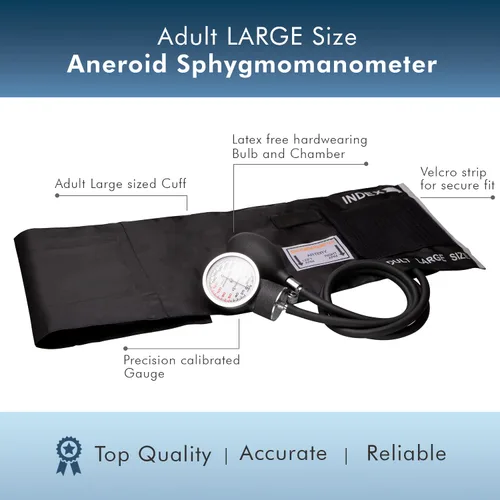 Vista 2 de NOVAMEDIC Máquina profesional de presión arterial negra de gran tamaño para adultos, esfigmomanómetro aneroide, monitor manual de emergencia BP