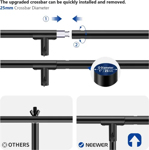 Vista 3 de Neewer Kit de soporte de fondo en forma de T, soporte de trípode ajustable de 8.5 pies de alto y barras transversales de 5 pies/1.5m de ancho con 6