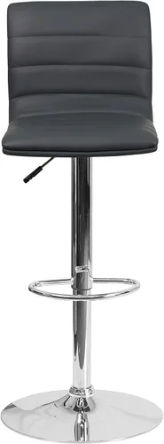 Vista 8 de Flash Funiture silla de bar ajustable con base cromada, Vinilo, Gris