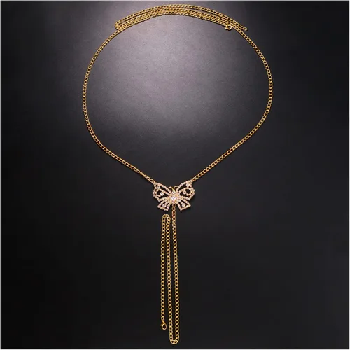 Vista 3 de Cadena de cintura con dije de mariposa de diamantes de imitación, tanga de cristal, tanga de cadena G, tanga de mariposa con diamantes de imitación