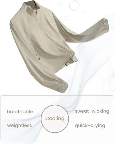Vista 2 de UANEO Chaqueta deportiva corta para mujer, con cremallera, manga larga, para entrenamiento, gimnasio, yoga, correr, deportes, chaquetas