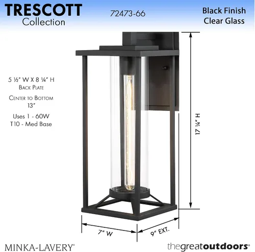 Vista 8 de Minka Lavery Farmhouse 72473-66 Trescott - Farol de pared exterior para exteriores, 1 luz de 60 vatios, color negro