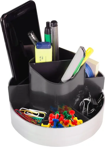 Vista 4 de Kantek Organizador de escritorio giratorio, 8 compartimentos, plástico, 6 x 5.75 x 4.5, negro/plateado