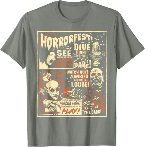 Vista 25 de Camiseta de terror vintage con póster de Halloween y película de terror Negro