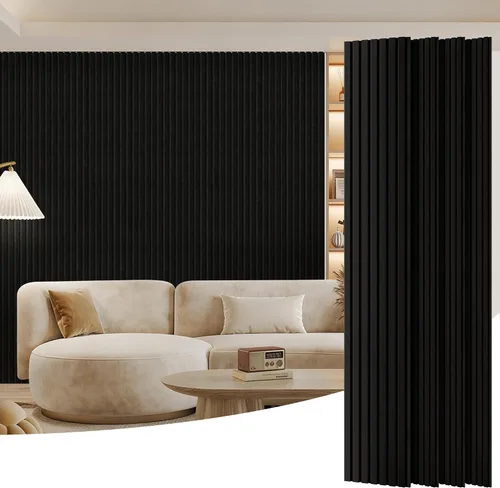 Vista 11 de Paquete de 2 paneles de madera para pared, paneles acústicos de listones de madera de 48 x 24 pulgadas, paneles acústicos para decoración de paredes