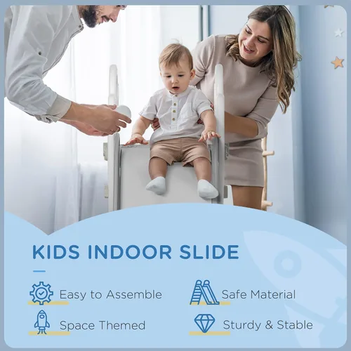 Vista 5 de Qaba Tobogán de interior para niños pequeños de 1.5 a 3 años, tobogán pequeño, juego de juguetes espaciales para niñas y niños, color gris