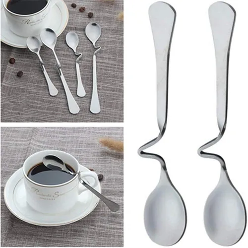 Vista 3 de Paquete de 5 cucharas de café colgantes de acero inoxidable, mango creativo de flexión, en forma de S, cucharaditas de miel para té, café, postre