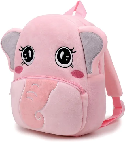 Vista 4 de BEFUNIRISE Mochila pequeña para niños y niñas, linda mochila pequeña de dibujos animados de animales de felpa suave para niños de 2 a 6 años, Rosa