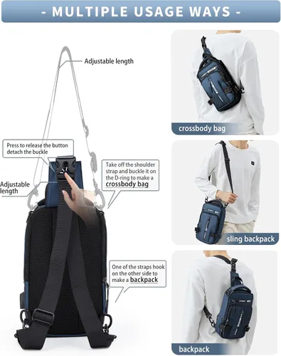 Vista 35 de Mochila cruzada pequeña negra para hombre y mujer, H-Negro, S, Moda
