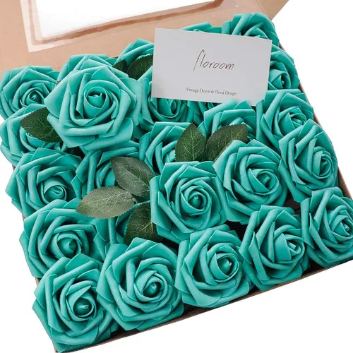Vista 46 de Floroom Flores artificiales, 25 piezas de rosas falsas de espuma dorada antigua de aspecto real con tallos para ramos de boda DIY, centros de mesa