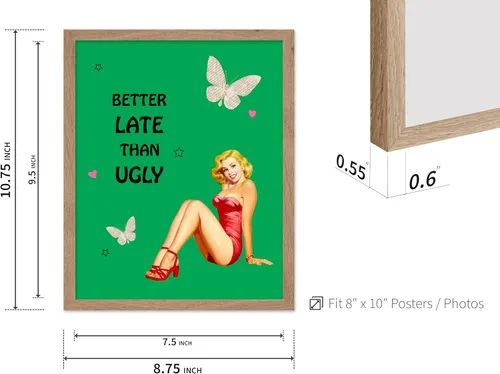 Vista 3 de Poster Master Pin Up Girl Poster - Better Late Than Ugly Print - Butterfly Art - Modern Art - Trendy Art - Gift for Men & Women - Funny Decor for