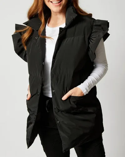 Vista 3 de Valphsio Chalecos acolchados para mujer, con mangas con volantes, para invierno, con botones y bolsillos