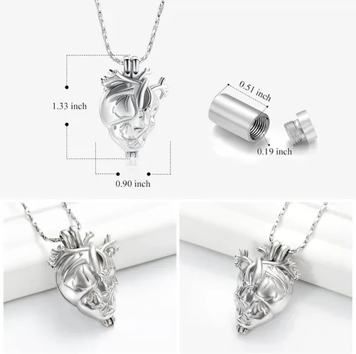 Vista 39 de Imrsanl Collar con colgante de joyería de cremación para cenizas – Collar anatómico de urna de corazón para cenizas – Medallones conmemorativos