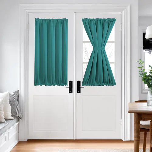 Vista 88 de Deconovo Cortinas opacas para puerta, bolsillo para cortinero y cortinas de bloqueo con aislamiento térmico para dormitorio, 137.16 x 189.2 cm, azul