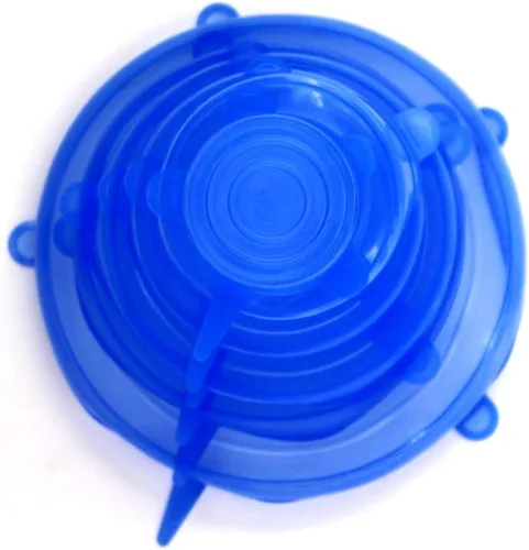 Vista 4 de Tapas elásticas de silicona flexibles redondas reutilizables para tazón, taza, plato, envoltura de alimentos de silicona de grado alimenticio, 6 Azul