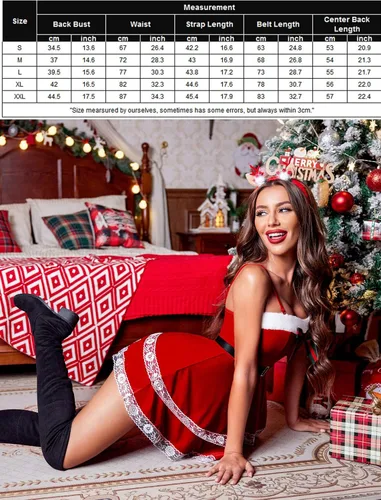 Vista 6 de Avidlove Conjunto de lencería de Navidad para mujer, lencería sexy de Papá Noel, babydoll