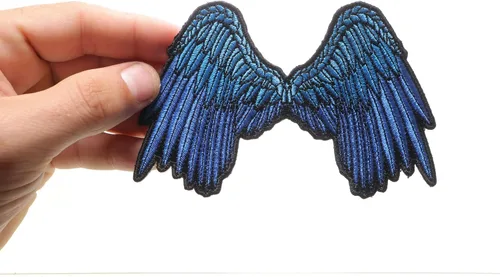 Vista 3 de Parche azul con alas de ángel pequeñas y hermosas - 5 x 3 pulgadas. Parche bordado para planchar (P3200)