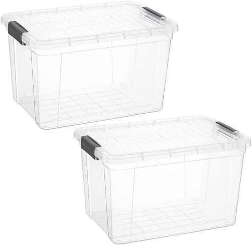 Vista 28 de Superio Contenedor de plástico transparente de 7.4 cuartos con tapa, no tóxico, sin BPA, sin olor, caja de almacenamiento organizadora, recipiente