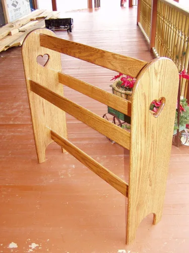 Vista 2 de Quilt Rack Stand Hanging Shelf for the Floor Country Wooden Display Rack