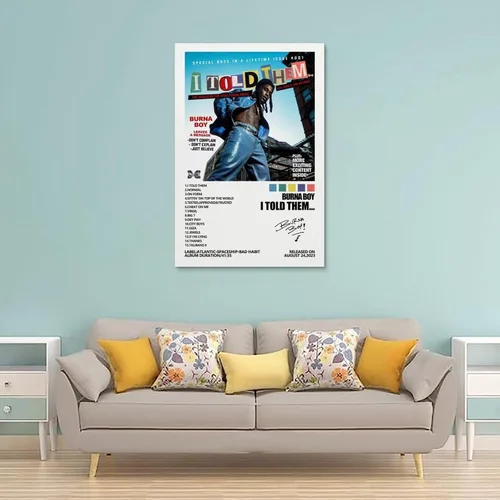 Vista 2 de MOMYO Póster Burna Boy con texto en inglés "I Told Them", póster para habitación, estética, lienzo para pared, decoración de dormitorio, 08 x 12